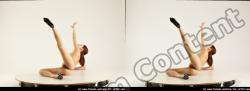 Nude Woman White Laying poses - ALL Slim Laying poses - on back long brown 3D Stereoscopic poses Pinup